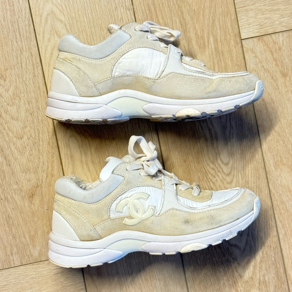CHANEL Cream and White Athletic Shoes